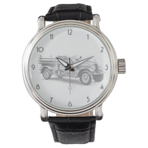 Montre Dessin de pompier au crayon de camion-feu vintage