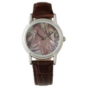 Montre Dessin floral marron abstrait 2