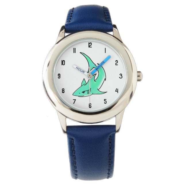 Montre dessin souriant requin menthe bleu vert océan anim (devant)