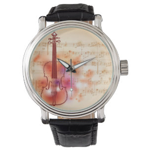 Montre Dessin sur aquarelle arrière - plan de violon