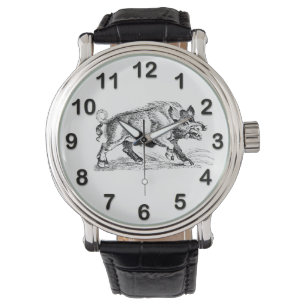 Montre Dessin vintage de sanglier en noir et blanc #2