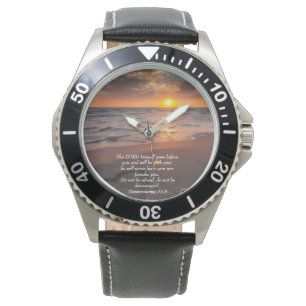 Montre Deutéronome 31:8 Océan chrétien avec coucher de so