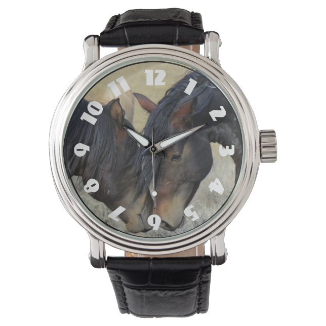 Montre Deux Chevaux Brown Sauvages Étonnants (devant)