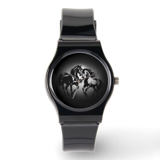 Montre Deux chevaux en amour noir blanc cheval couple amo