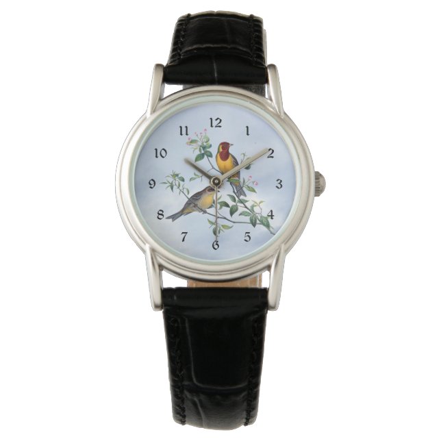 Montre Deux oiseaux sur la branche de l'arbre à fleurs, (devant)