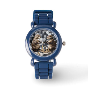 Montre Deux Otters Jouant Aux Échecs,