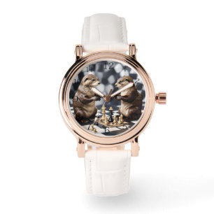 Montre Deux Otters Jouant Aux Échecs,