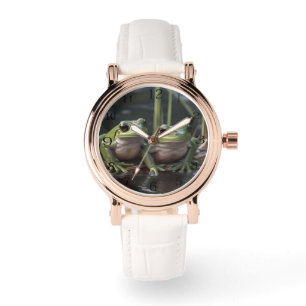 Montre Deux Petites Grenouilles Vertes À Pompe Au Bord De