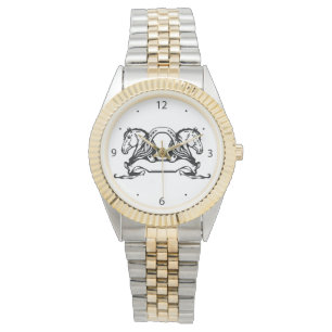 Montre deux têtes de chevaux et de fer à cheval