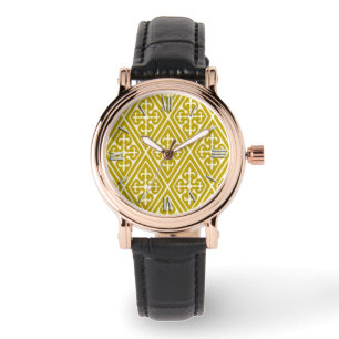 Montre Diamants damassés médiévaux, or moutarde