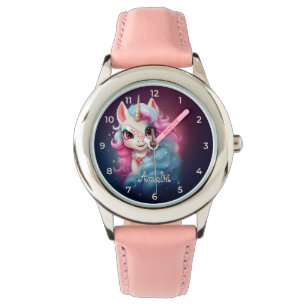 Montre d'illustration mignonne en rose et violet U