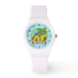 Montre Dinosaure de Stegosaurus vert et rouge ; Bleu et b