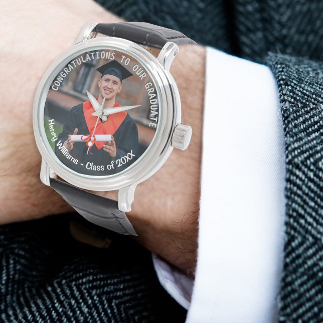 Montre Diplômés Félicitations Custom Photo Keepsaké (An elegant watch to celebrate a graduation, with custom photo, name and year)