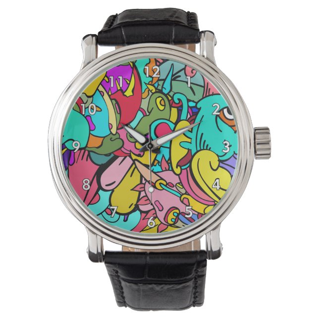 Montre Doodle Art Abstrait coloré (devant)