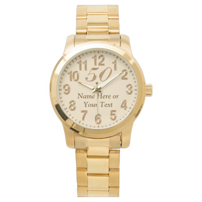 Montre d'or personnalisée 50 ans pour hommes et fe (devant)