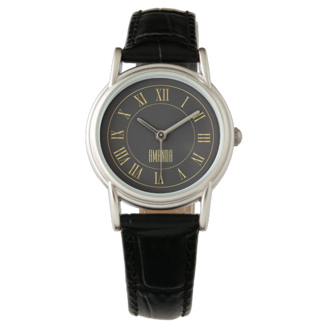 Montre d'or sur les montres sombres des femmes Arr (devant)