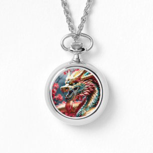 Montre Dragon à respiration par feu balance or bleu et ro