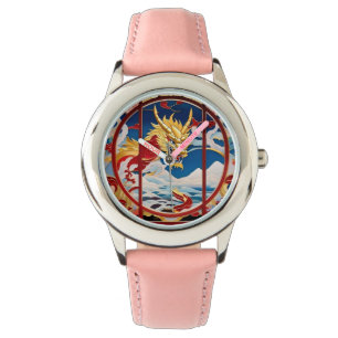 Montre Dragon à souffle de feu Or et rouge