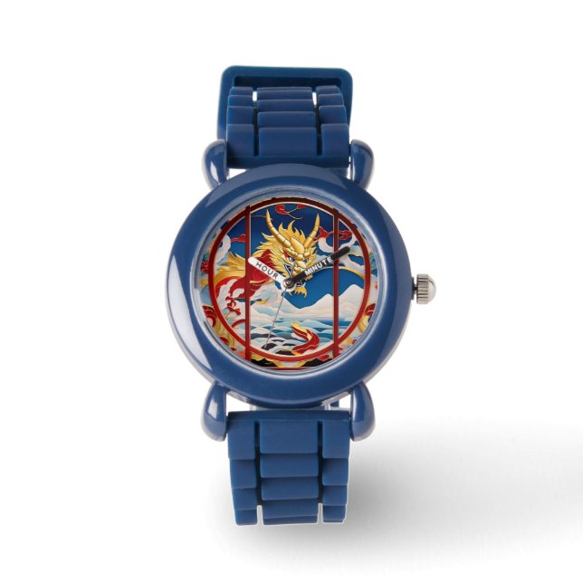 Montre Dragon à souffle de feu Or et rouge (Recto)