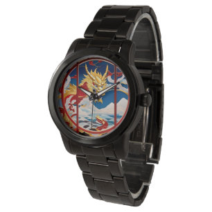 Montre Dragon à souffle de feu Or et rouge