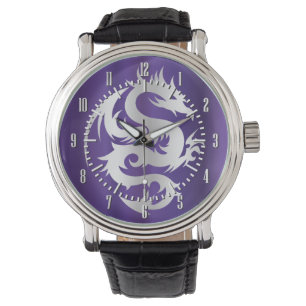 Montre Dragon argenté sur le pourpre impérial