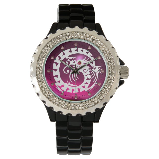 Montre DRAGON BLANC Pink Purple Amethyst Pierres (devant)