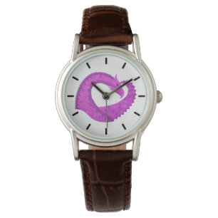 Montre Dragon de coeur violet clair sur blanc