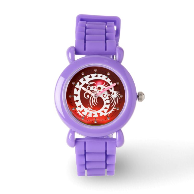 Montre DRAGON DE NAKE BLANC Noir, Rubis Rouge, Pierres ro (Recto)