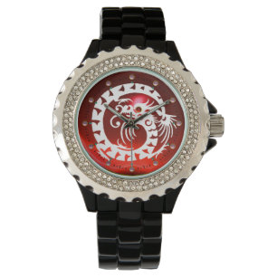 Montre DRAGON DE NAKE BLANC Noir, Rubis Rouge, Pierres ro