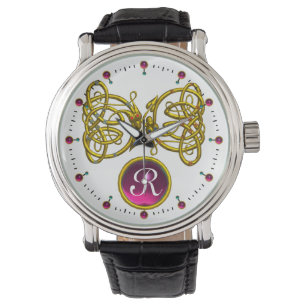 MONTRE DRAGON LOVE/ GOLD CELTIC KNOTS MONOGRAMME EN PIERR