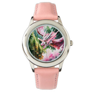 Montre Dragon respirant le feu vibrante écailles roses