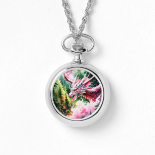 Montre Dragon respirant le feu vibrante écailles roses