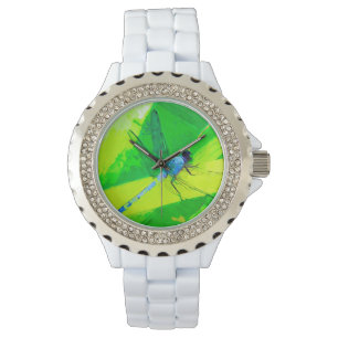 Montre Dragonfly bleu sur l'impressionnisme Abstrait vert