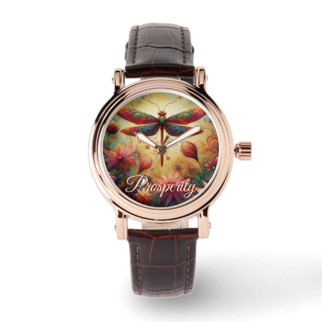 Montre Dragonfly lunaire Floral Art Abstrait Prospérité (Recto)