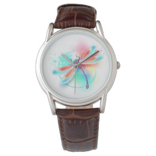 Montre Dragonfly rouge sur l'arrière - plan aquarelle