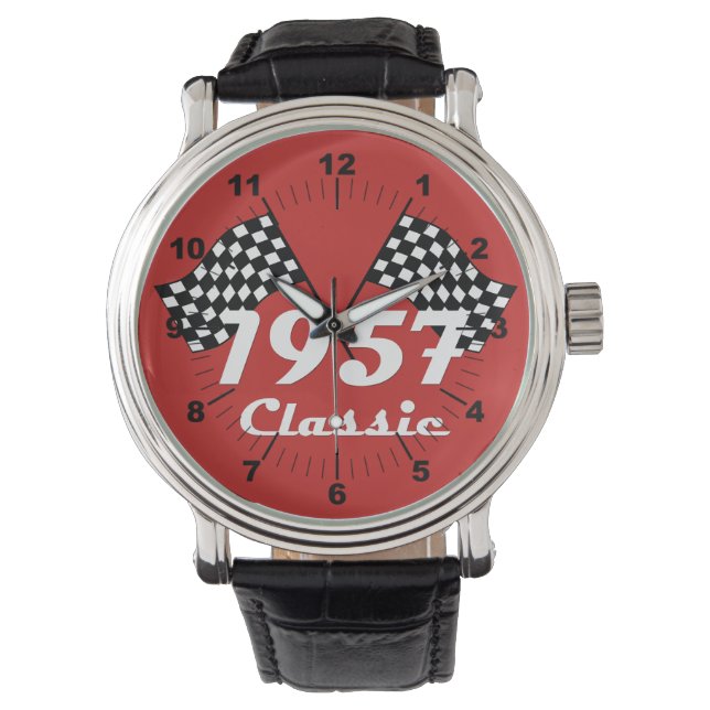 Montre Drapeau À damiers classique noir et blanc Retro 19 (devant)