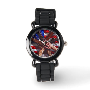 Montre Drapeau américain avec les mains de divers América