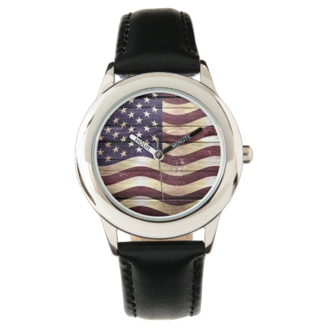 Montre Drapeau américain bois Vintage (devant)