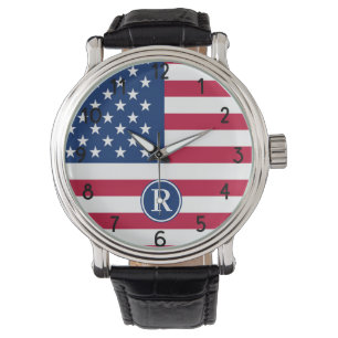 Montre Drapeau Américain Monogramme Personnalisé