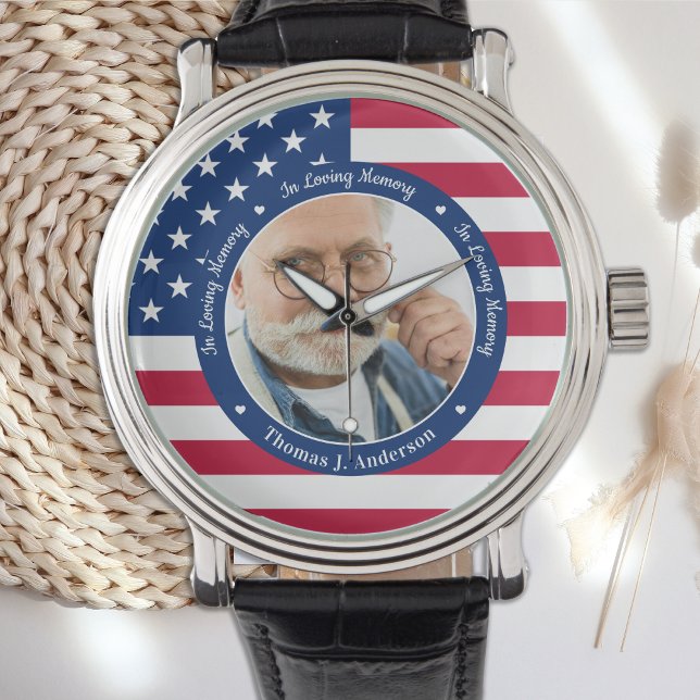Montre Drapeau américain patriotique photo personnalisée (Créateur téléchargé)