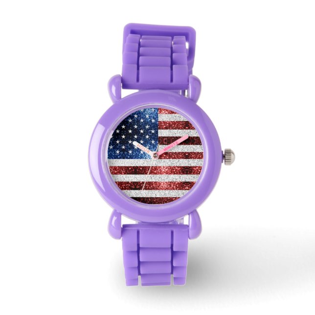 Montre drapeau américain rouge blanc brillant parties sci (Recto)