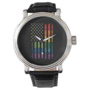 Montre Drapeau américain USA Arc-en-ciel Fierté Gay Lesbi