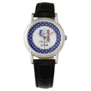 Montre Drapeau américain Vieux chien anglais (Grey 1)
