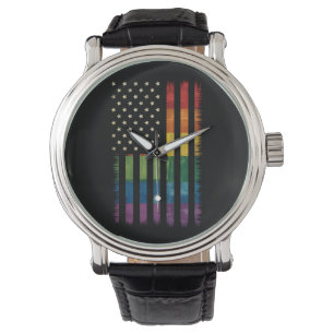 Montre Drapeau arc-en-ciel en détresse Pride USA Amérique