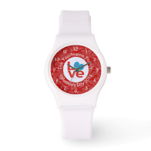 Montre Drapeau arubais cœur LOVE Rouge Texte personnalisé