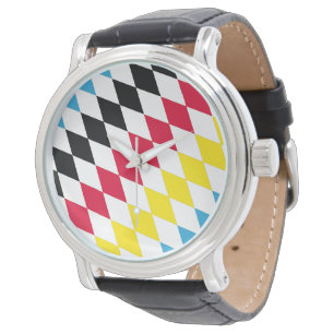 Montre Drapeau bavarois diamant noir rouge jaune bleu mot