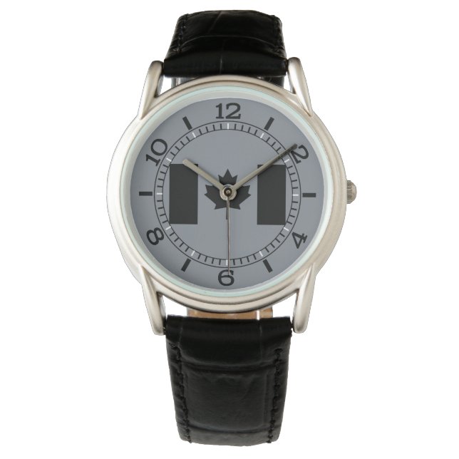 Montre Drapeau canadien élégant en noir (devant)