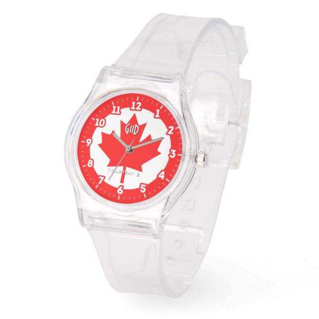 Montre Drapeau canadien Feuille d'érable rouge sur (Angle)