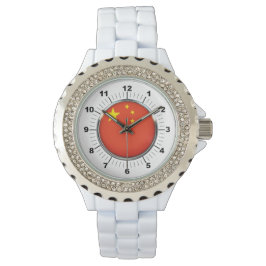 Montre Drapeau chinois féminin Rhinestone White Enamel Wa