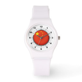 Montre Drapeau chinois féminin Sporty White Silicon Watch